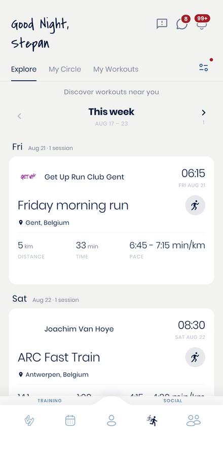 Community feed of workouts to join