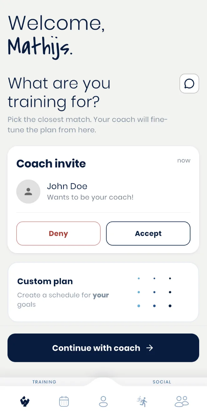 Accepting a coach invite in the Wyder app