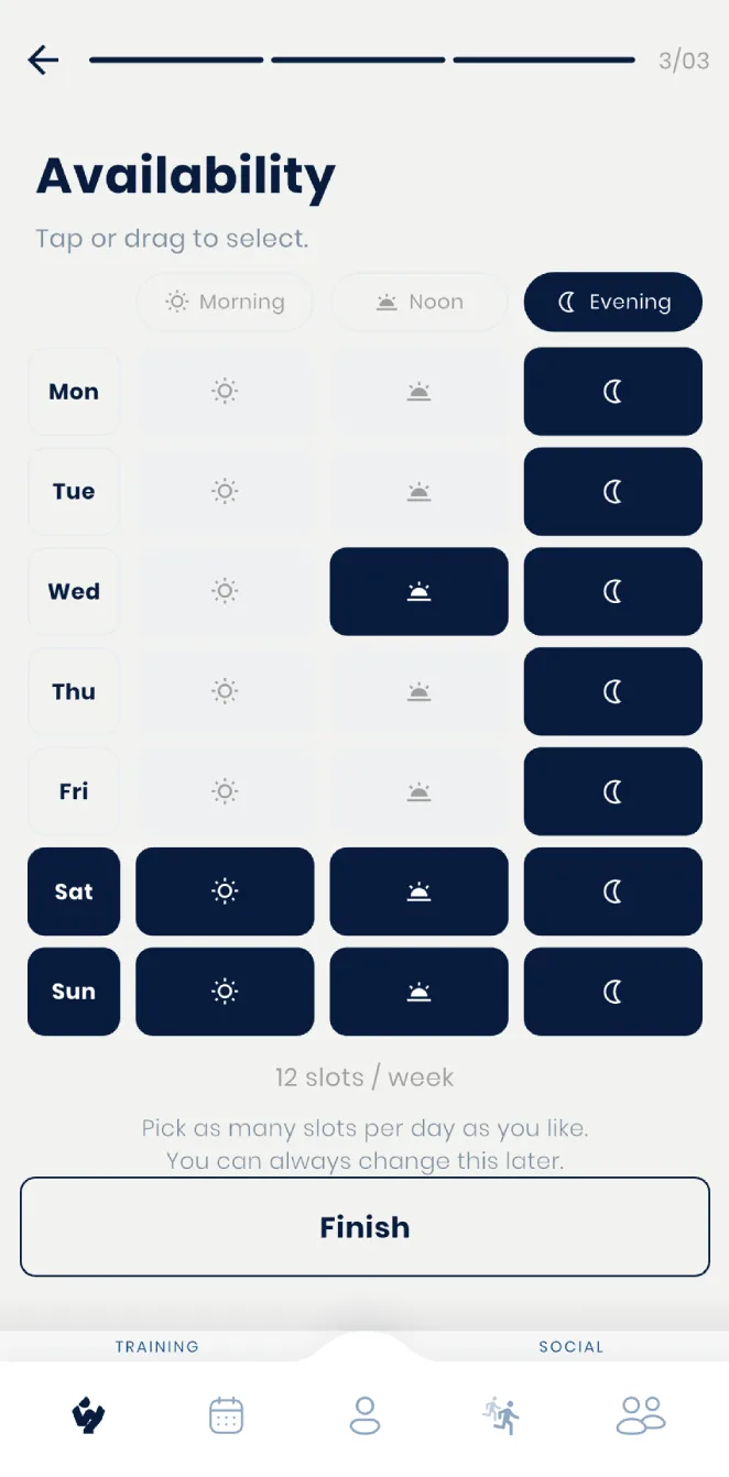Setting initial weekly availability during setup