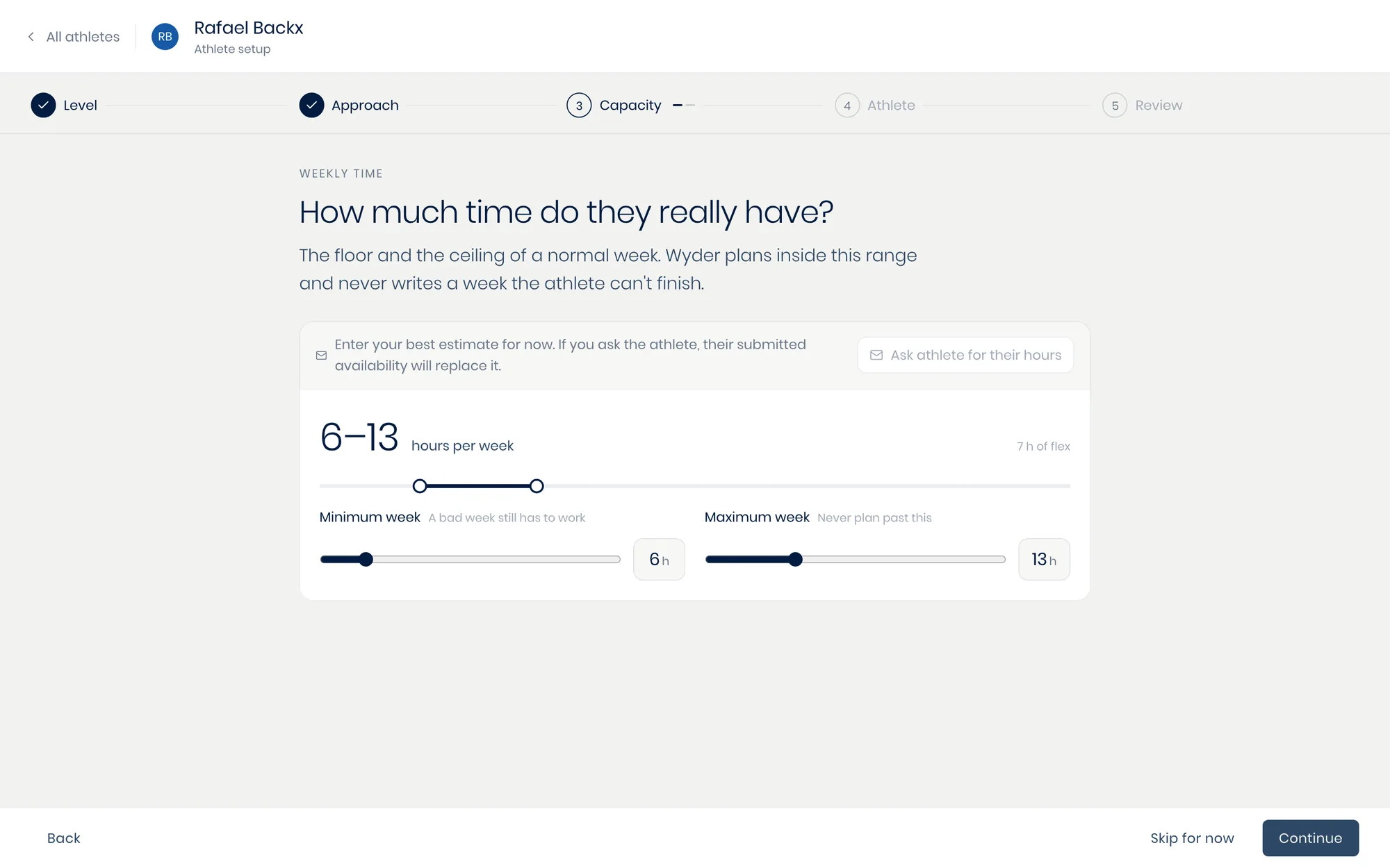 The Weekly time step, a range slider set to a minimum and a maximum week