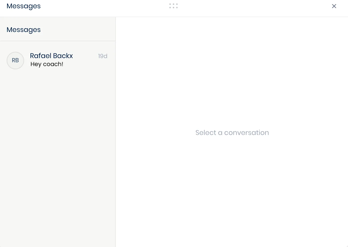 The messaging panel, open over the dashboard, with a conversation thread selected
