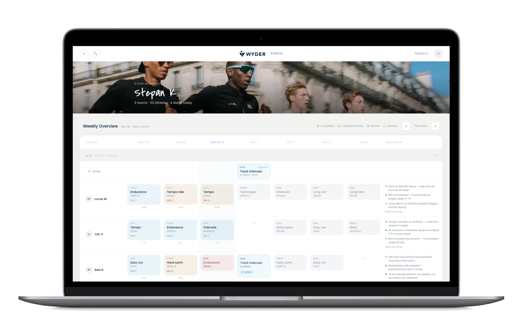 Wyder for Coaches dashboard
